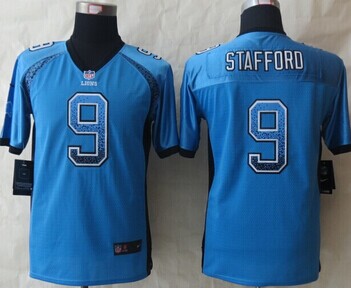 Youth 2014 New Detroit Lions 9 Stafford Drift Fashion Blue Elite Jerseys