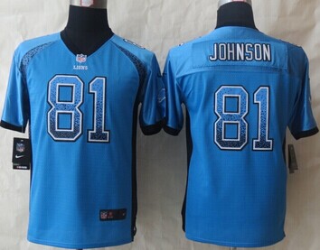 Youth 2014 New Detroit Lions 81 Johnson Drift Fashion Blue Elite Jerseys