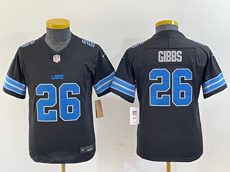 Youth Detroit Lions #26 Jahmyr Gibbs Black 2024 F.U.S.E. 2nd Alternate Vapor Limited Stitched jerseys