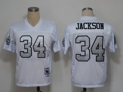 NFL Jerseys Oakland Raiders 34 Bo Jackson White throwback(Silver Number)