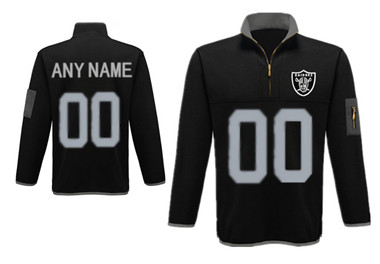 Custom Men's Oakland Raiders Antigua Charcoal Fortune Sweater Knit Microfleece Quarter-Zip Pullover Jacket