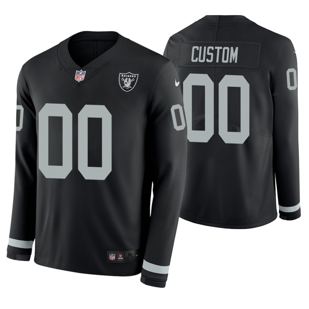 Oakland Raiders Custom Black Therma Long Sleeve Jersey