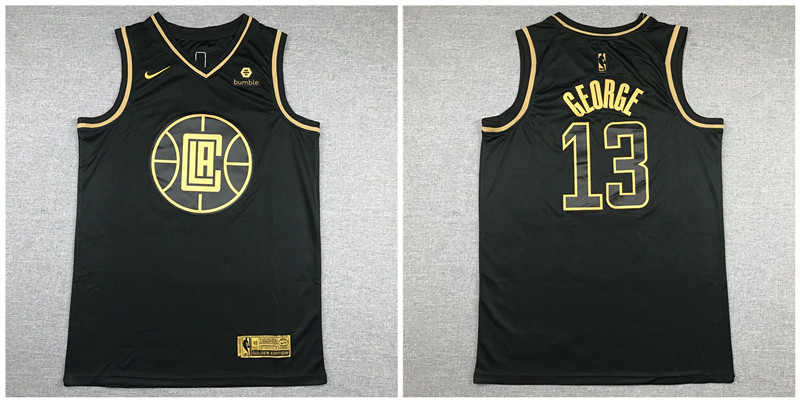 Clippers 13 Paul George Black Gold Nike Swingman Jersey