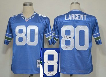 Seattle Seahawks 80# Steve Largent Blue Throwback Jersey(Signed Elite)