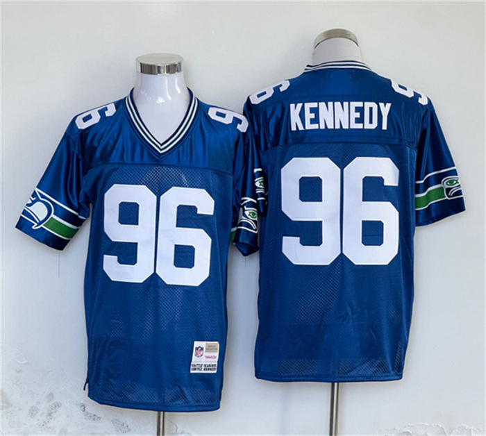 Men's Seattle Seahawks #96 Cortez Kennedy Blue Throwback Stitched Football Jersey