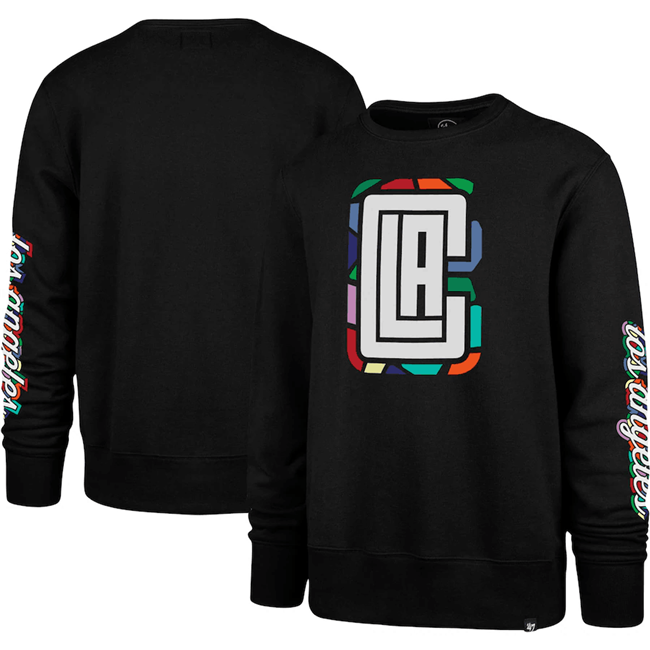 Men's Los Angeles Clippers '47 Black 2022 23 City Edition Two-Peat Headline Pullover Sweatshirt