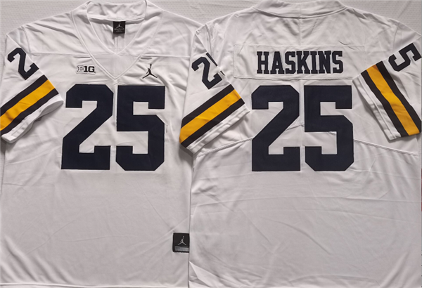 Men's Michigan Wolverines #25 HASKINS White Stitched Jersey