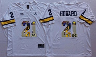 Michigan Wolverines 21 Desmond Howard White Portrait Number College Jersey