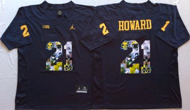 Michigan Wolverines 21 Desmond Howard Navy Portrait Number College Jersey