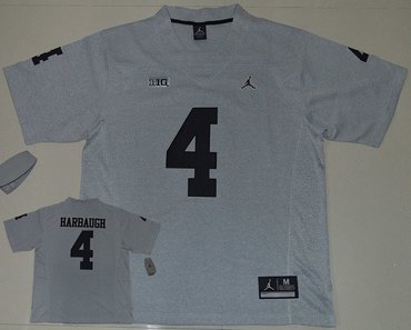 Michigan Wolverines 4 Jim Harbaugh Grey College Football Jersey