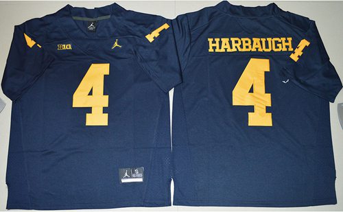 Wolverines #4 Jim Harbaugh Navy Blue Jordan Brand Stitched NCAA Jersey