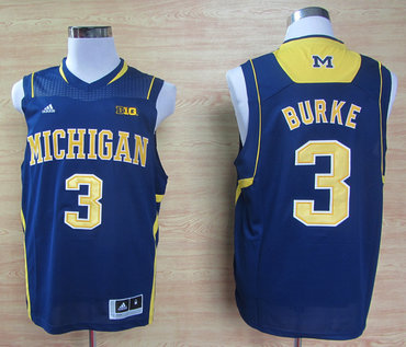 Adidas Michigan Wolverines Trey Burke 3 Basketball Authentic Navy Blue Jerseys