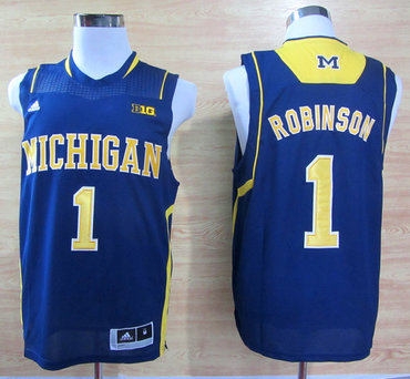 Adidas Michigan Wolverines 1 Robinson Basketball Authentic Jerseys - Navy Blue