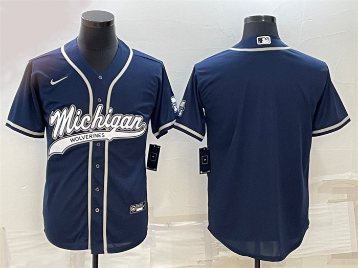 Men's Michigan Wolverines Blank Navy With Patch Cool Base Stitched Baseball Jersey