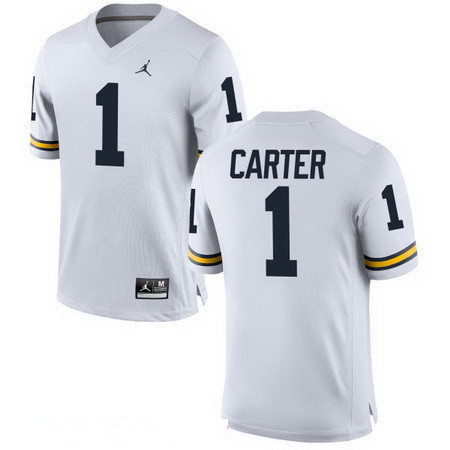 Men's Michigan Wolverines #1 Anthony Carter Retired White Stitched College Football Brand Jordan NCAA Jersey