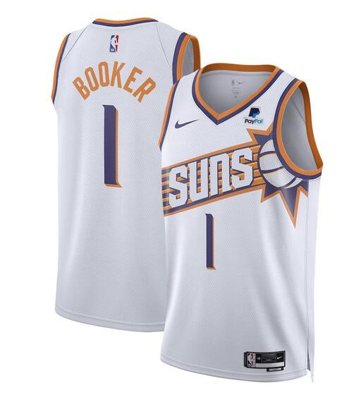 Men's Phoenix Suns #1 Devin Booker White 2023 Association Edition Stitched Basketball Jersey