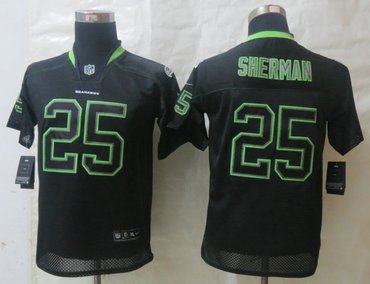 Youth NEW Seattle Seahawks #25 Richard Sherman Lights Out Black Elite Jerseys