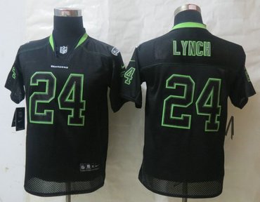 Youth NEW Seattle Seahawks #24 Marshawn Lynch Lights Out Black Elite Jerseys