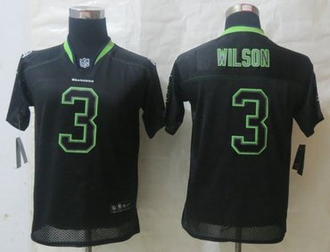 Youth NEW Seattle Seahawks #3 Russell Wilson Lights Out Black Elite Jerseys