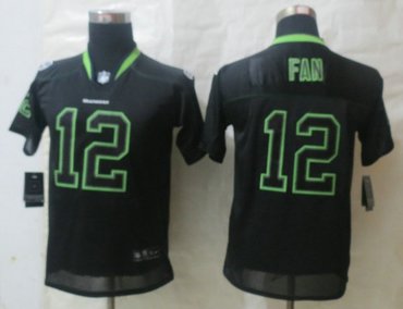 Youth NEW Seattle Seahawks #12 Fan Lights Out Black Elite Jerseys