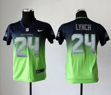 Youth NEW NFL Seattle Seahawks 24 Marshawn Lynch Blue Green Drift Fashion II Jerseys