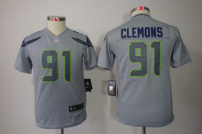 Youth NEW NFL Seattle Seahawks 91 Clemons Grey Jerseys