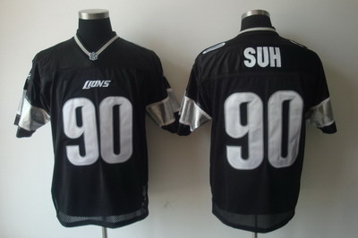 detroit lions #90 ndamukong suh black jersey(white number)