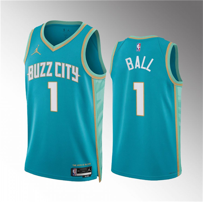 Men's Charlotte Hornets #1 LaMelo Ball Teal 2023 24 City Edition Stitched Basketball Jersey