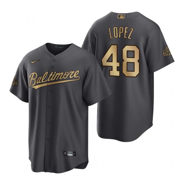 Mens Cool Base Jorge Lopez Baltimore Orioles 2022 MLB All-Star Game Charcoal Black Stitched Jersey