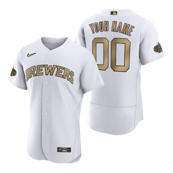 Mens Flex Base Custom Milwaukee Brewers 2022 MLB All-Star Game White Stitched Jersey