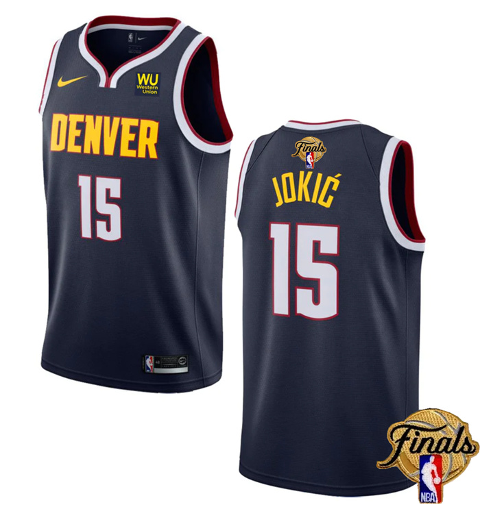 Men's Denver Nuggets #15 Nikola Jokic Navy 2023 Finals Icon Edition Stitched Basketball Jersey