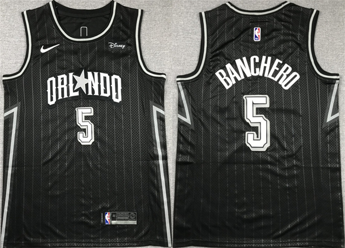 Men's Orlando Magic #5 Paolo Banchero Black Icon Edition Stitched Swingman Jersey