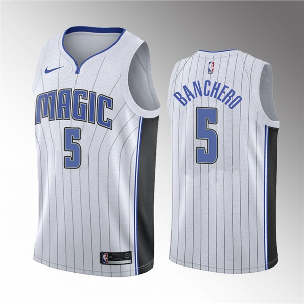 Men's Orlando Magic #5 Paolo Banchero White Association Edition Stitched Swingman Jersey