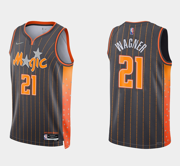 Men's Orlando Magic #21 Moritz Wagner 2021 22 City Edition Black 75th Anniversary Stitched Swingman Jersey