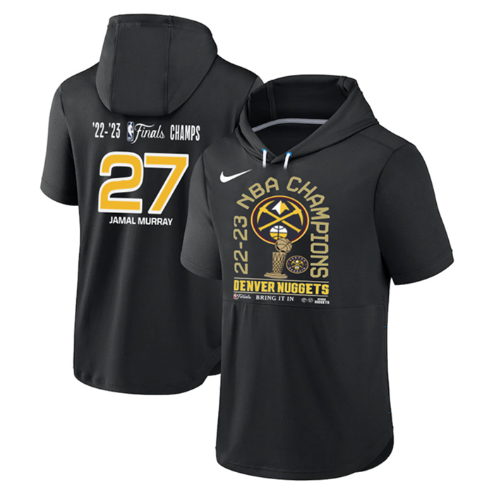 Men's Denver Nuggets #27 Jamal Murray Black Performance Short Sleeve Pullover Hoodie 1