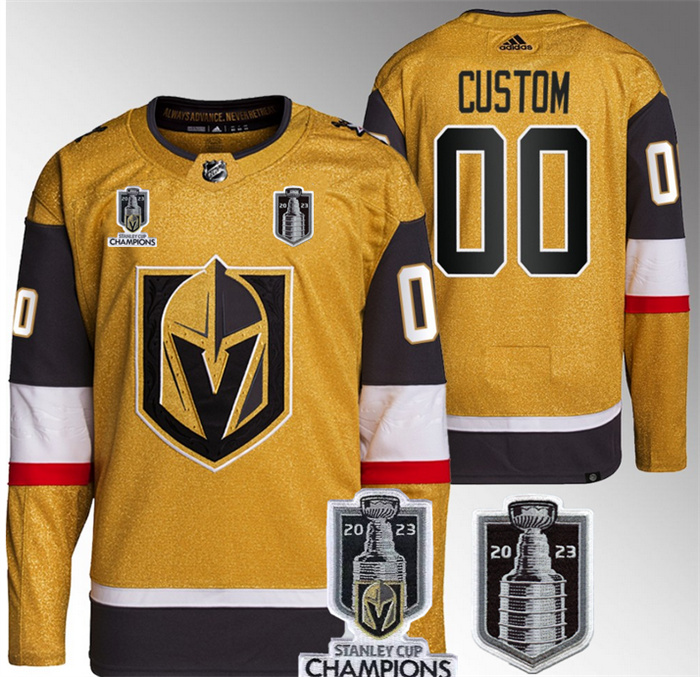 Men's Vegas Golden Knights Active Player Custom Gold 2023 Stanley Cup Final And Champions Patch Stitched Jersey