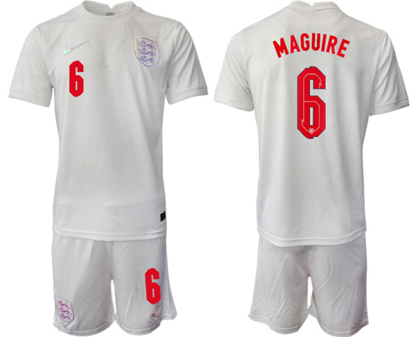 Men's England #6 Maguire White Home Soccer Jersey Suit 1