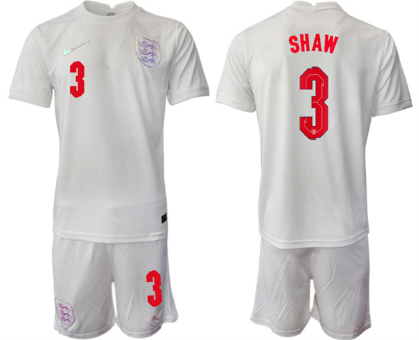 Men's England #3 Shaw White Home Soccer Jersey Suit 1