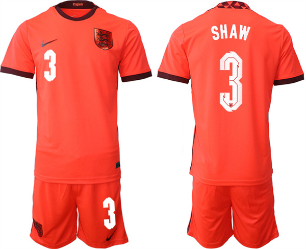 Men's England #3 Shaw Orange Away Soccer Jersey Suit