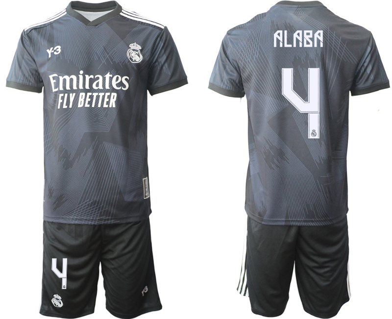 Men's Real Madrid #4 David Alaba 22 23 Black Soccer Jersey Suit