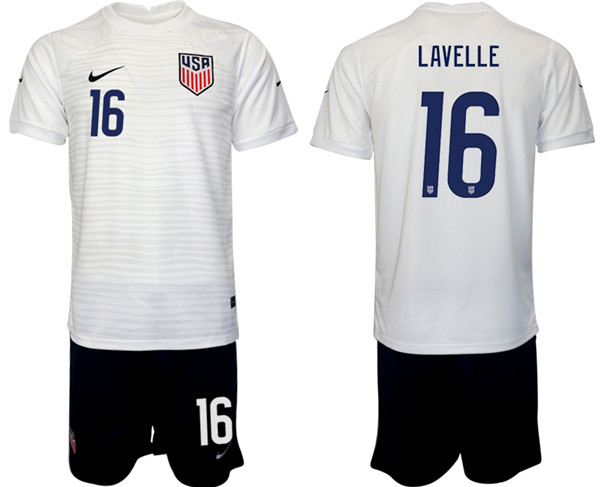 Men's United States #16 Lavelle White Home Soccer Jersey Suit