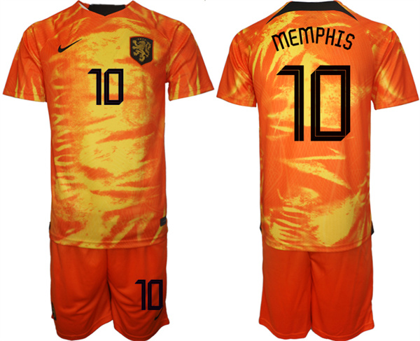 Men's Netherlands #10 Memphis Orange Home Soccer Jersey Suit