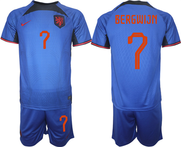 Men's Netherlands #7 Bergwijn Royal Away Soccer Jersey Suit