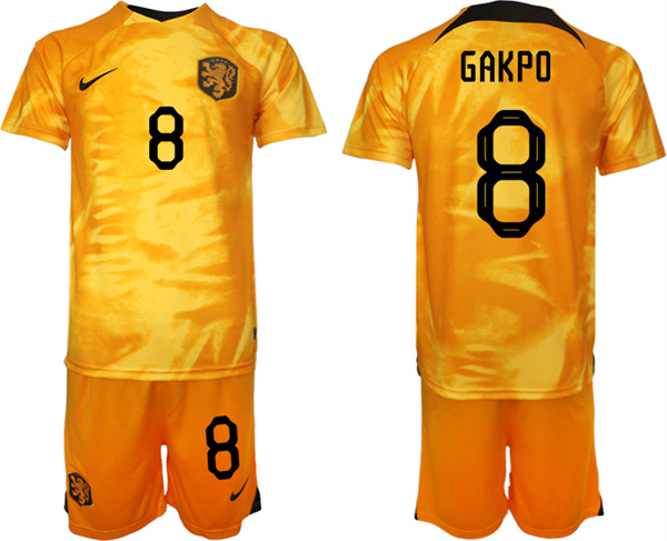 Men's Netherlands #8 Gakpo Orange Home Soccer Jersey Suit