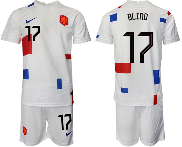 Men's Netherlands #17 Blind White Away Soccer Jersey Suit