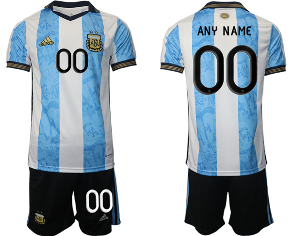 Men's Argentina Custom White Blue Home Soccer Jersey Suit