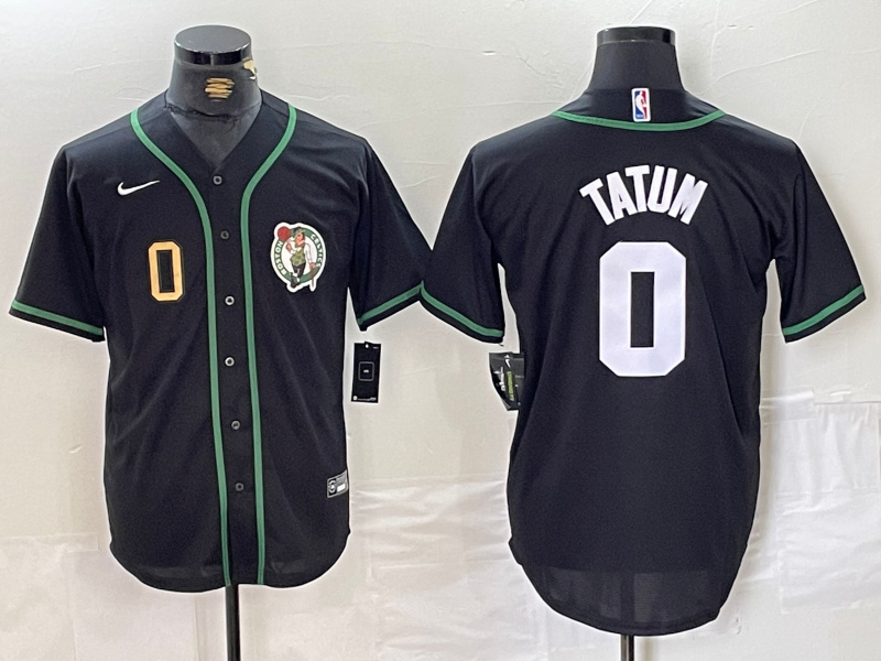 Men's Boston Celtics #0 Jayson Tatum Black With Patch Stitched Baseball Jersey 1