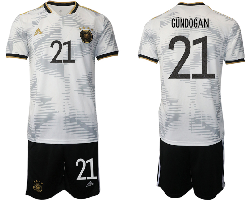 Men's Germany #21 Gündo?an White Home Soccer Jersey Suit