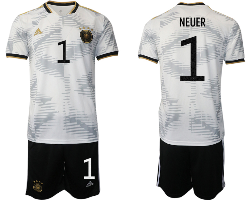 Men's Germany #1 Neuer White Home Soccer Jersey Suit