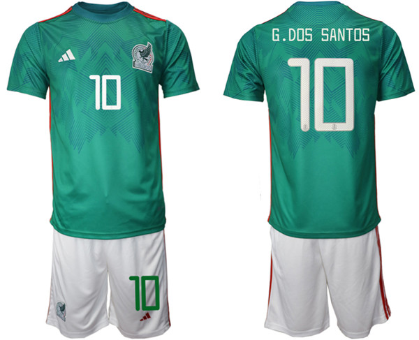 Men's Mexico #10 D.Dos Santos Green Home Soccer Jersey Suit